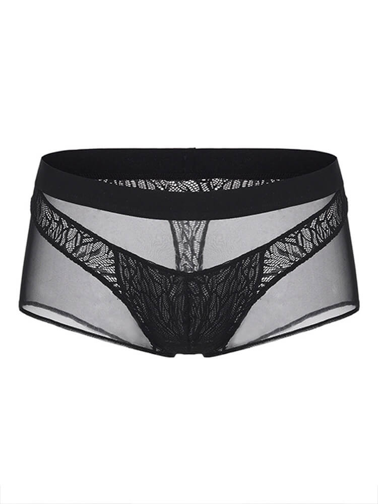 Men's Lace Mesh Splicing See-Through Boxer Briefs