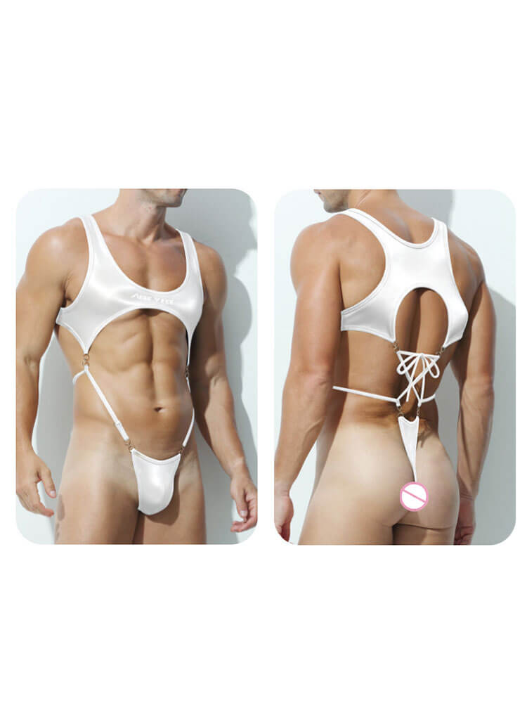 Men's Sheer Skinny Sleeveless Thong Bodysuit