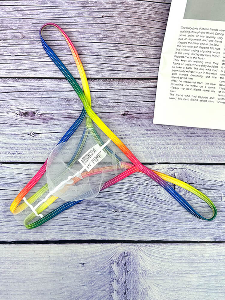 Men's Thin Mesh Transparent Rainbow Thong
