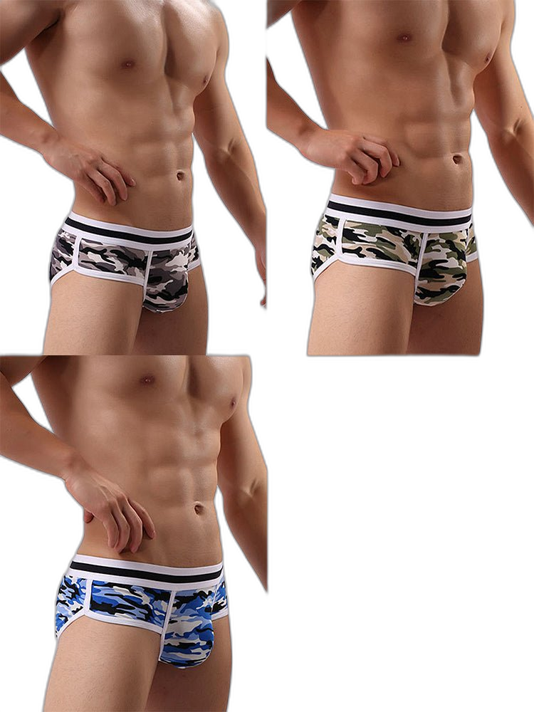 3 Pack Men's Mid-Rise Breathable Soft Cotton Camouflage Stretch Fit Bikini