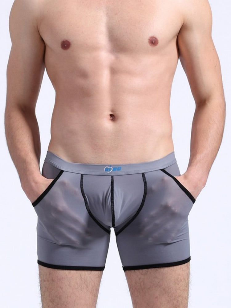 3 Pack Men's Long Leg Boxer Briefs Made of Ultra-Thin Ice Silk with Anti-Wear Elastic