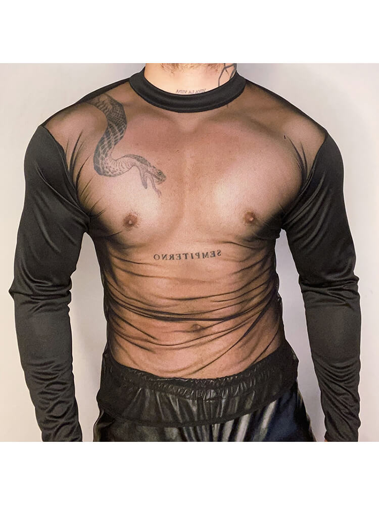 Men's Sheer Mesh Lightweight Crew-Neck Top