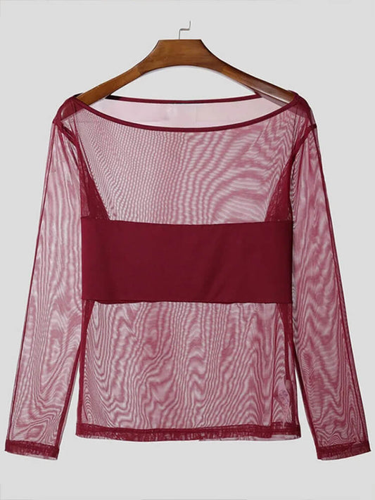 Men's Sexy Sheer Slim-Fit Mesh Long-Sleeve Top