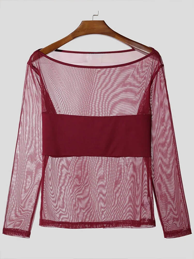 Men's Sexy Sheer Slim-Fit Mesh Long-Sleeve Top