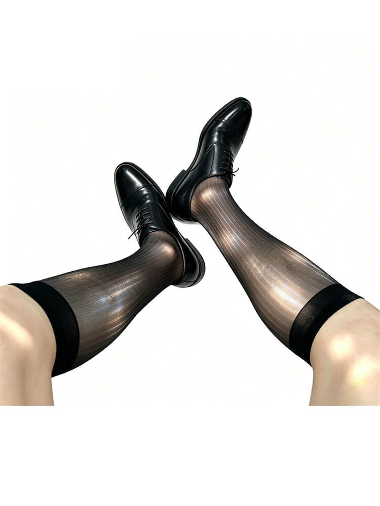 Reflective Ultra-Thin Striped Mid-Calf Stocking