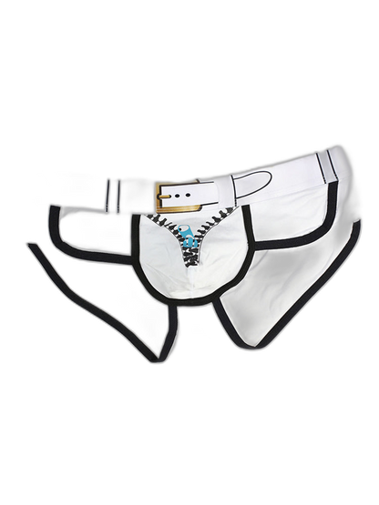Zipper Belt Printed Cotton Pouch Briefs