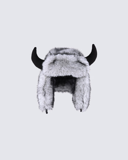 Horn Faux Mink Fur Trapper Hat
