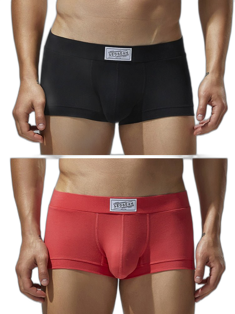 2 Pack Men's Low-Rise Solid Breathable Cotton Trunks