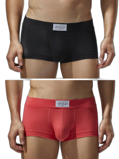 2 Pack Men's Low-Rise Solid Breathable Cotton Trunks