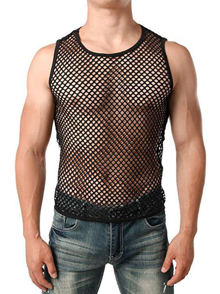 Sexy Hollow Grid Sleeveless Men's Tank Top