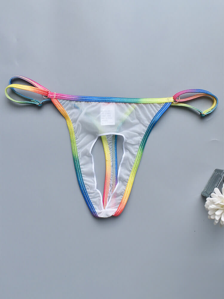 Men's Crotch Hole Sexy Adjustable Rainbow Thong
