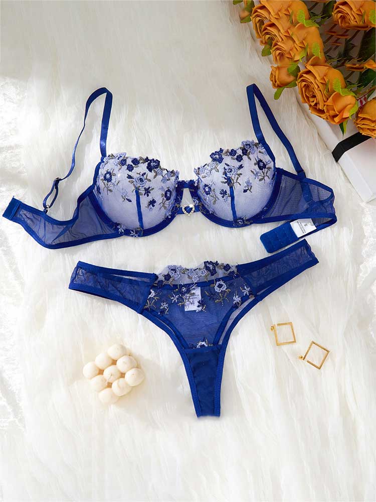 Men's Sexy Floral See-Through Mesh Bra Briefs Set