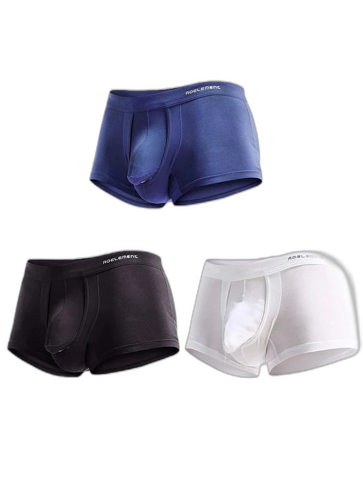 3 Pack Men's Double Pouch Underwear Separate Pouch Modal Trunks