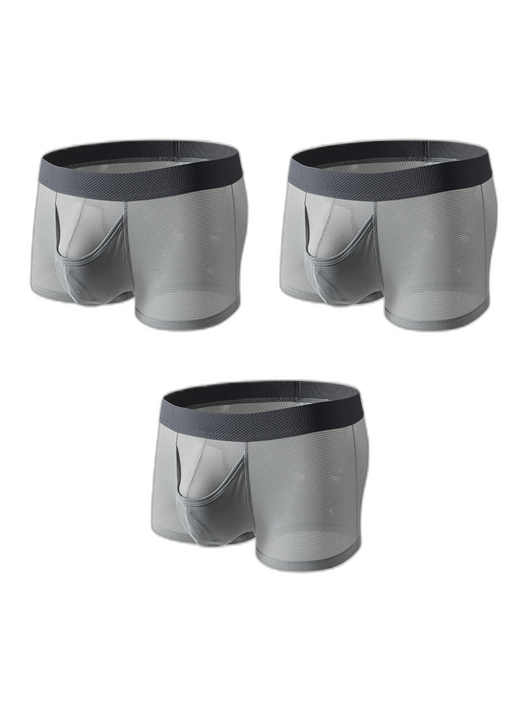 3 Pack Men's Ice Silk Front Split Pouch Breathable Mesh Cooling Comfort Trunks
