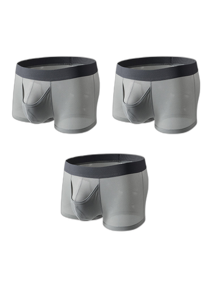 3 Pack Men's Ice Silk Front Split Pouch Breathable Mesh Cooling Comfort Trunks
