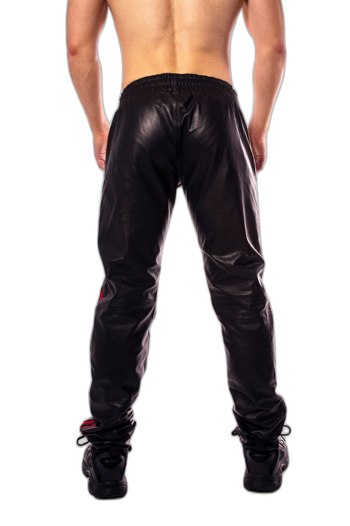 Prowler RED Leather Trackies Black/Red Stripe