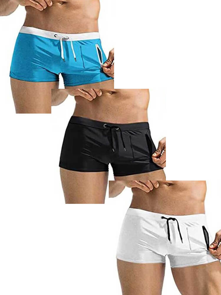 Solid Color Side Zip Swim Shorts
