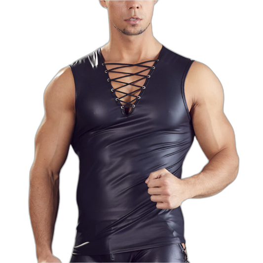 Lace Neck Leather Vest