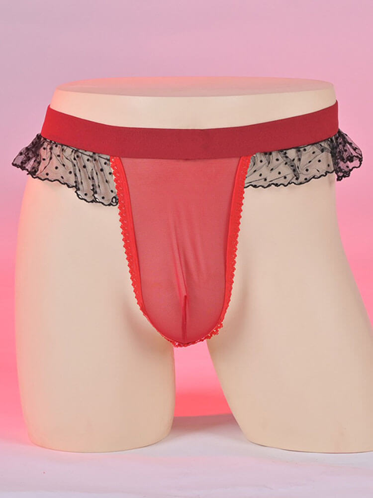 Men's Sexy Lace-Trimmed Revealing Buttocks Thong