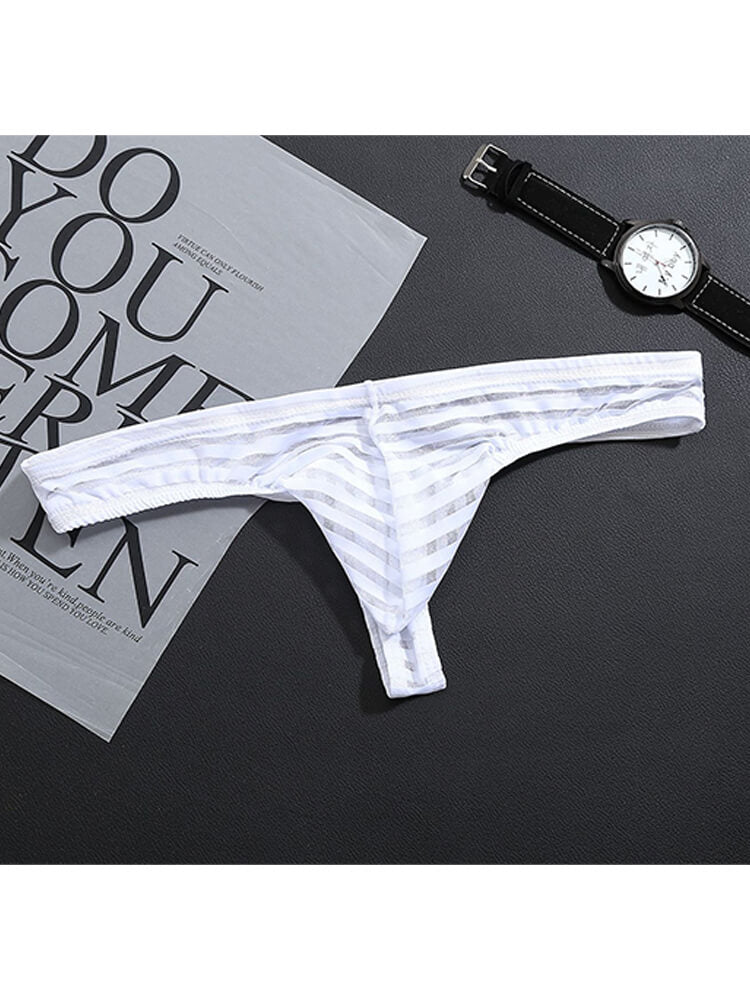 Men's Sexy Thin Mesh Striped Transparent Thong