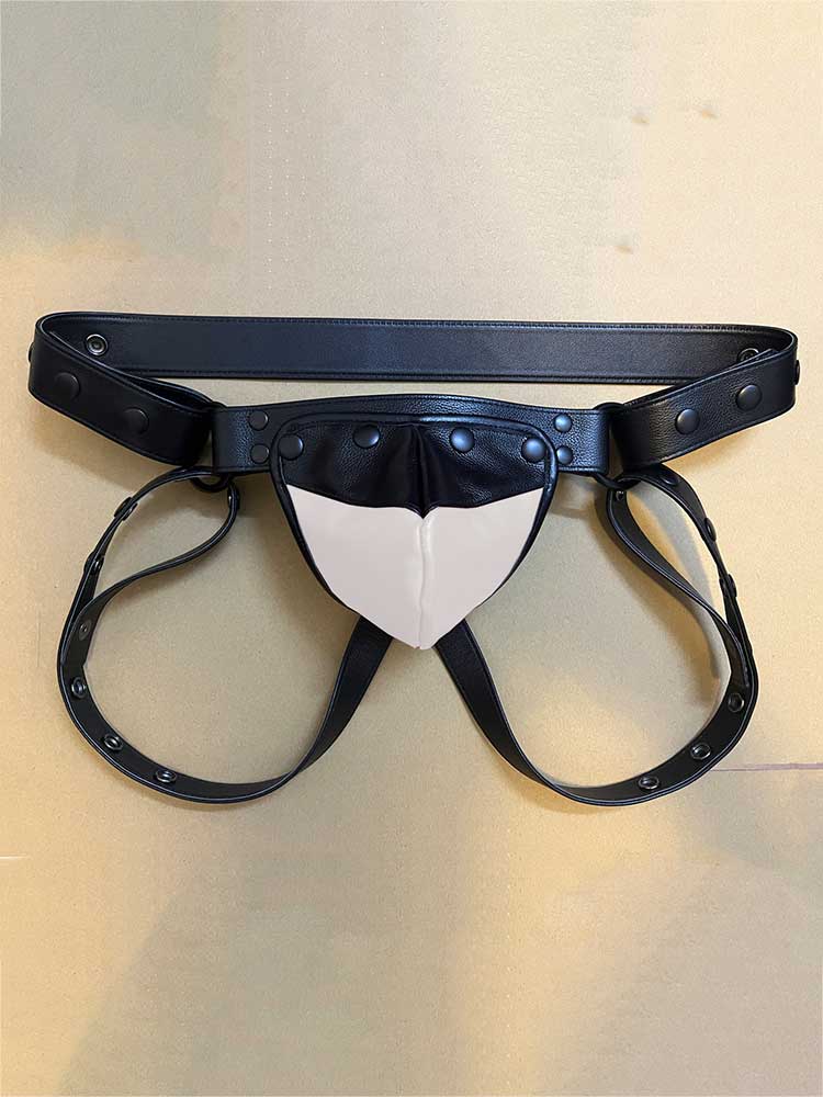 Men's Color-Blocked Genuine Leather Chest Strap Thong