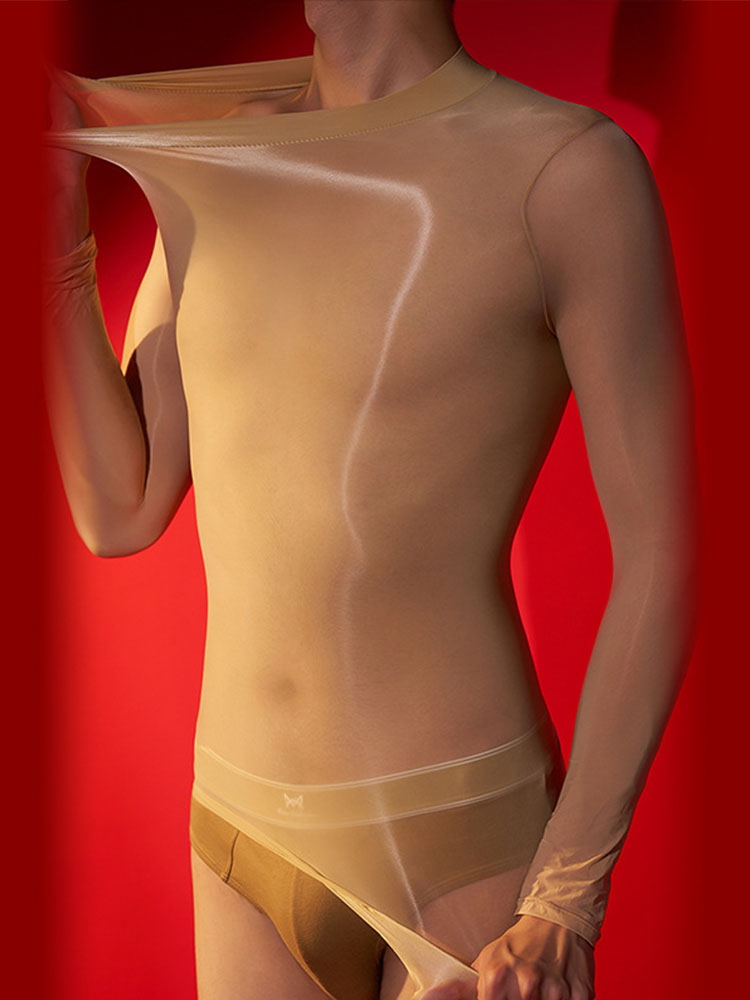 Men's Sexy Glossy Silky See-Through Top