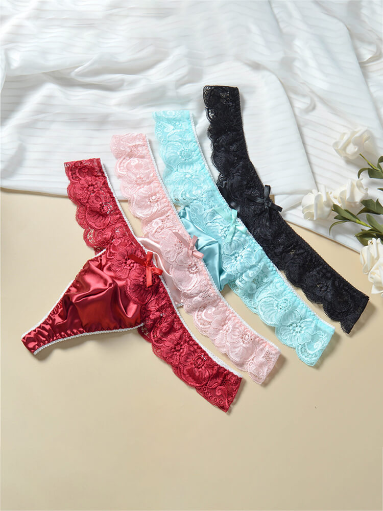 Men's Lace Trim Low-Rise Satin Seamless Thong