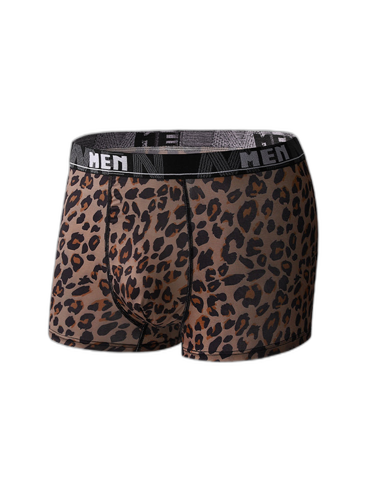 4-Pack Men's Leopard Print Mid-Rise Breathable Trunks