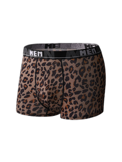 4-Pack Men's Leopard Print Mid-Rise Breathable Trunks