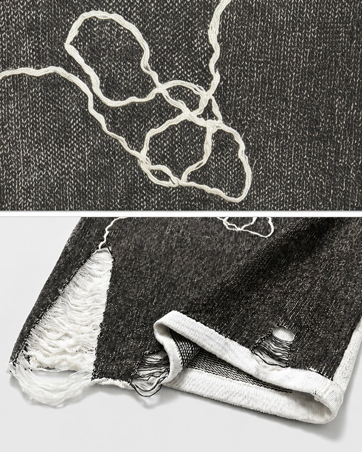New Black White Distressed Knit Tank Top
