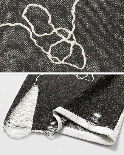 New Black White Distressed Knit Tank Top