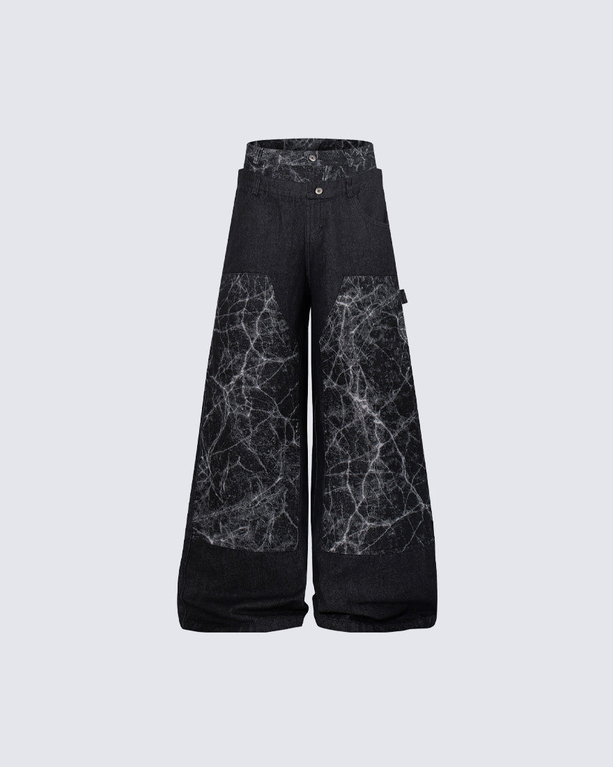 KIIKIO High-Street Retro Textured Wide-Leg Jeans