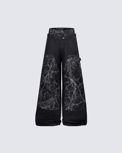 KIIKIO High-Street Retro Textured Wide-Leg Jeans