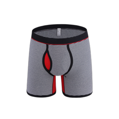 Men's Fly Front with Pouch Striped Cotton Boxer Briefs