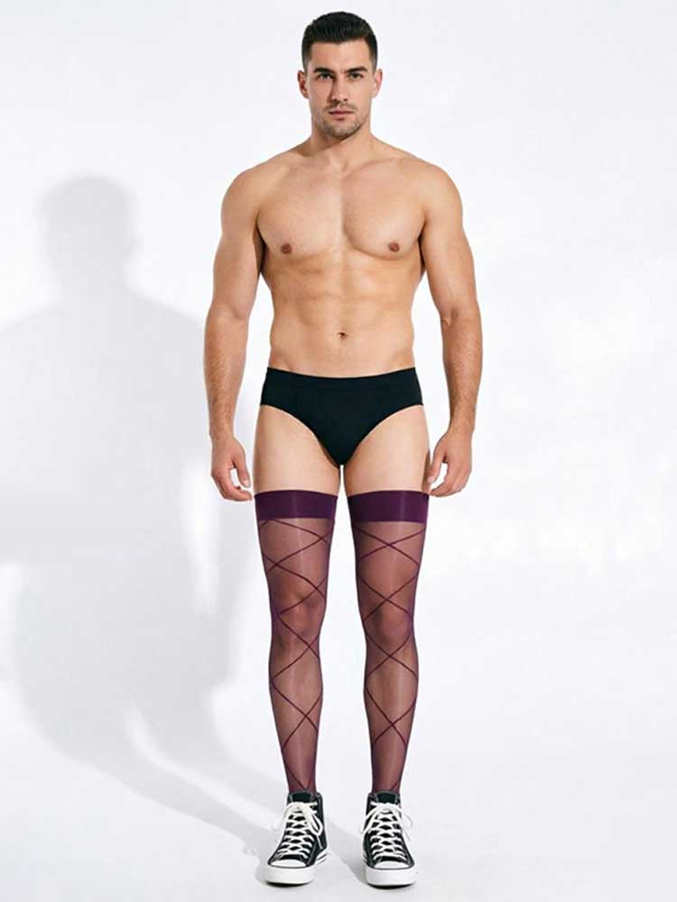 Men's Diamond Pattern Glossy Stretch Stockings