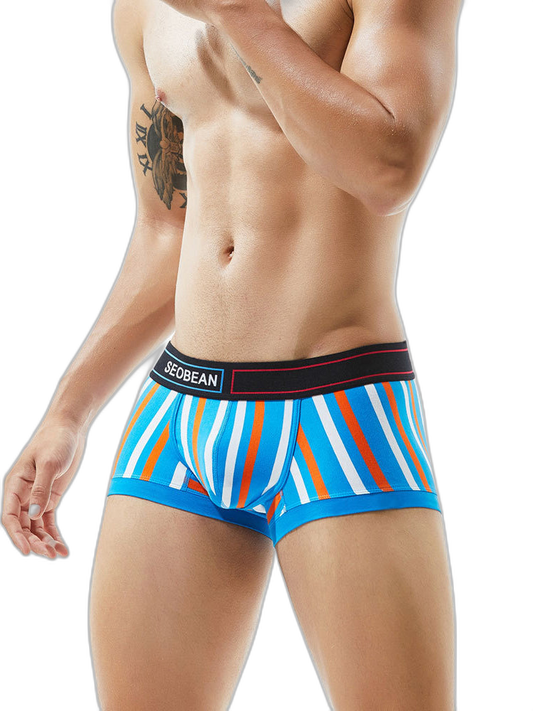 2 Pack Men's Colorful Striped U Convex Pouch Trunks