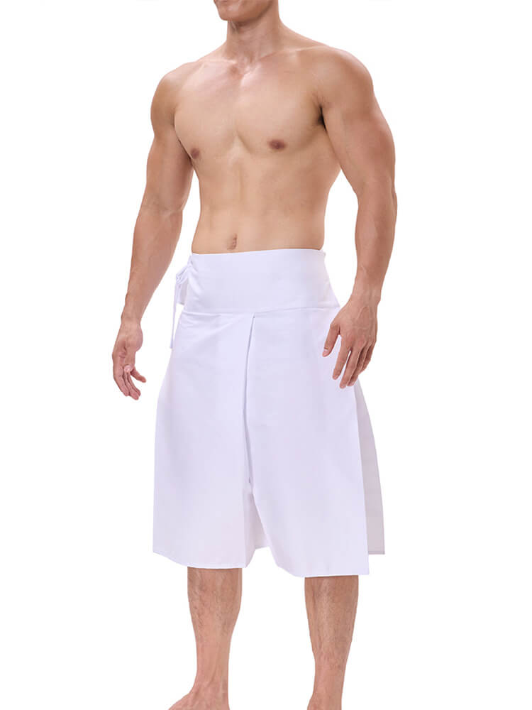 Men's Solid Color Wide-Leg Hanfu-Style Cotton Pants