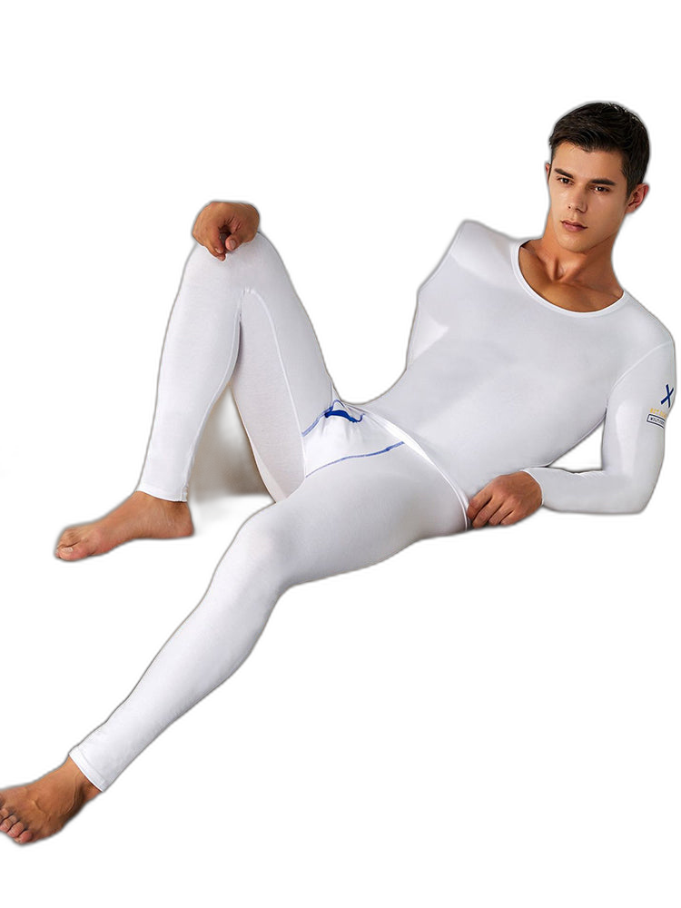 Men's Splicing Lines Cotton Thermal Underwear Set