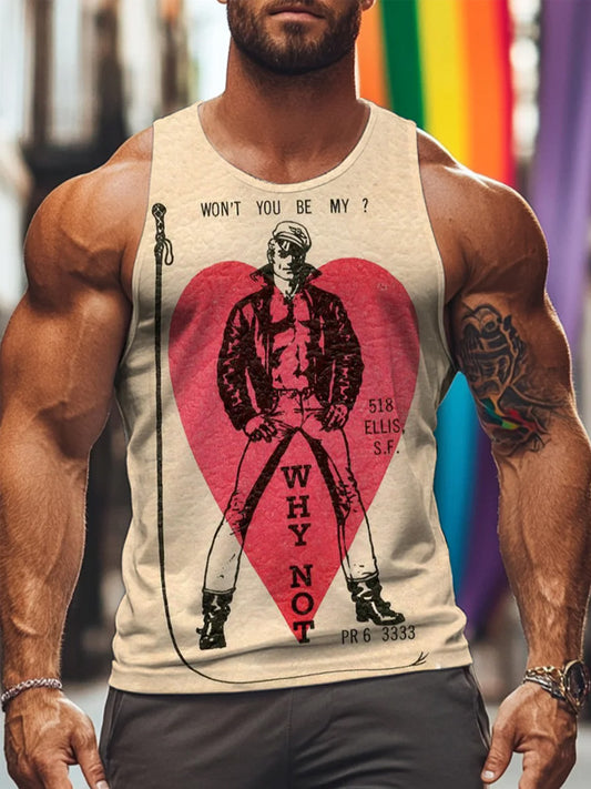 Men's Retro Gay Love LGBT Print Tank Top