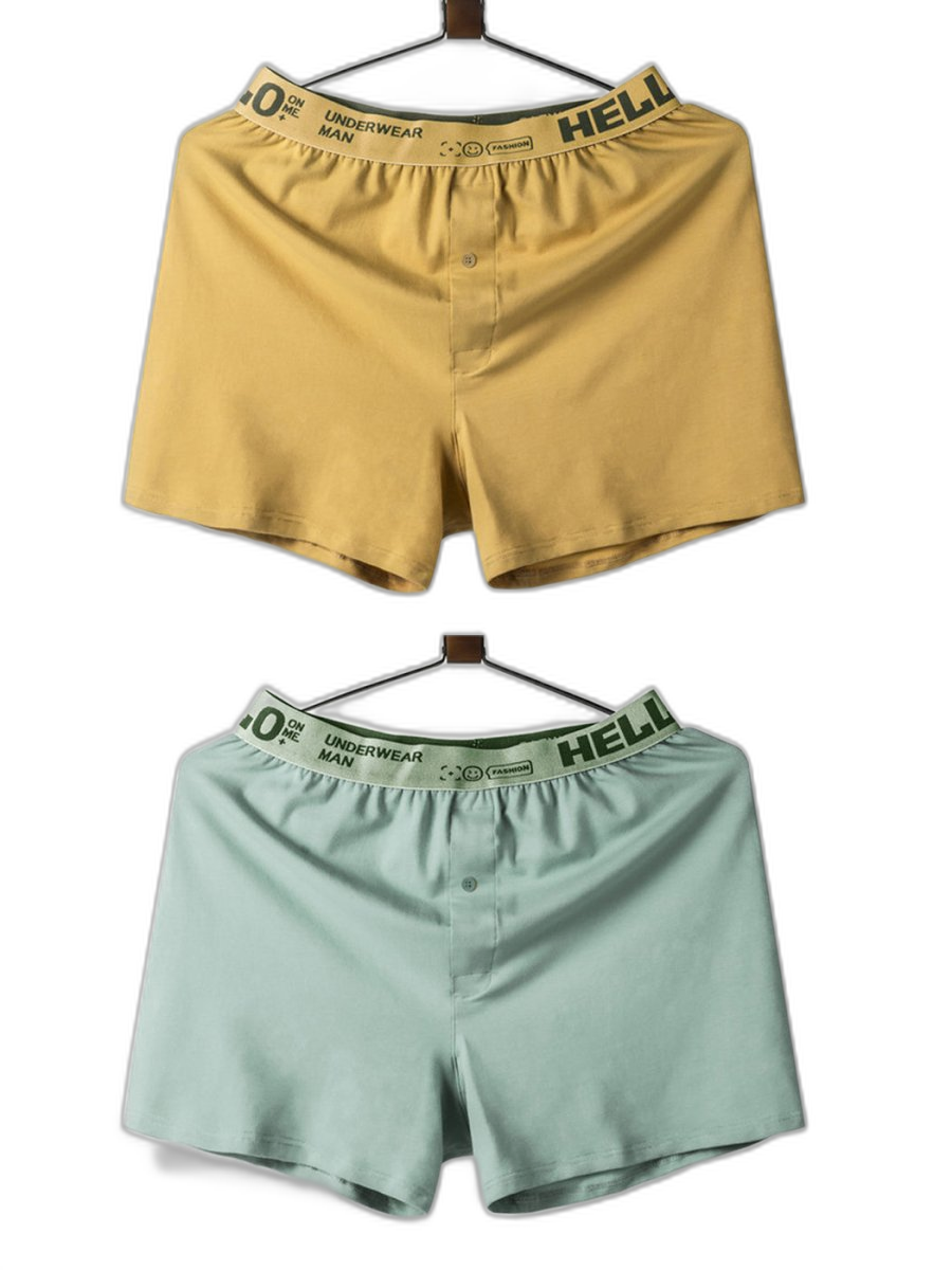 2 Pack Men’s Woven Cotton Boxer Shorts With Button Fly