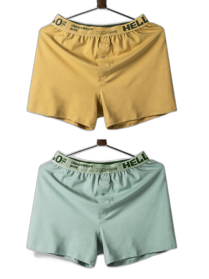 2 Pack Men’s Woven Cotton Boxer Shorts With Button Fly
