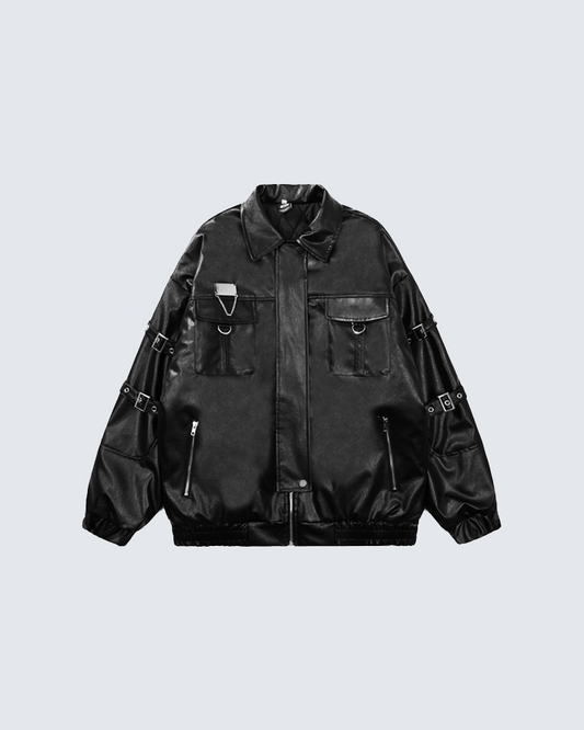 Vintage Lapel Biker Leather Jacket