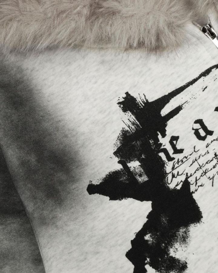Tie-Dye Gradient Distressed Plush Hooded Jacket