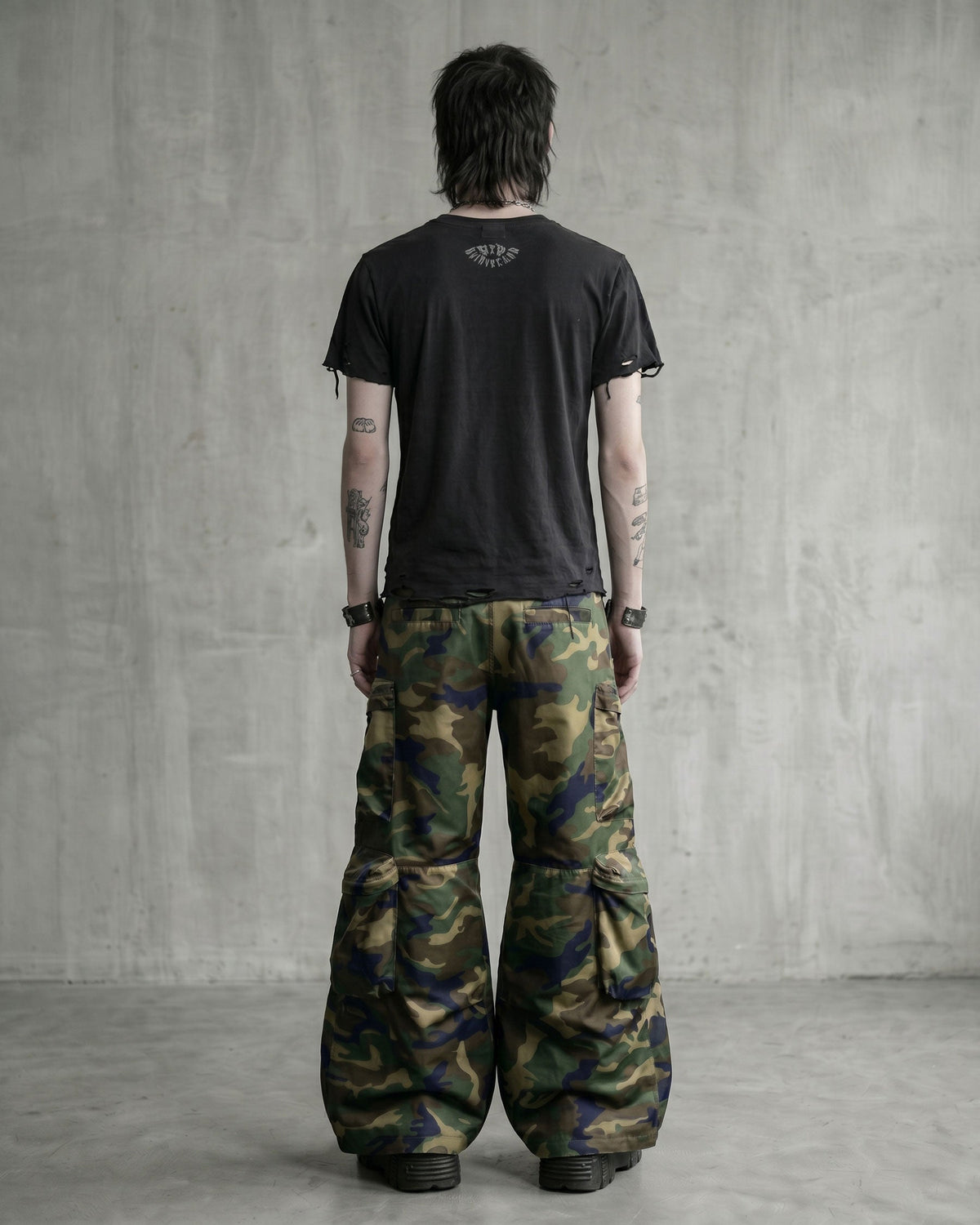 KIIKIO-New Y2K Distressed Union Graphic Washed Black T-Shirt
