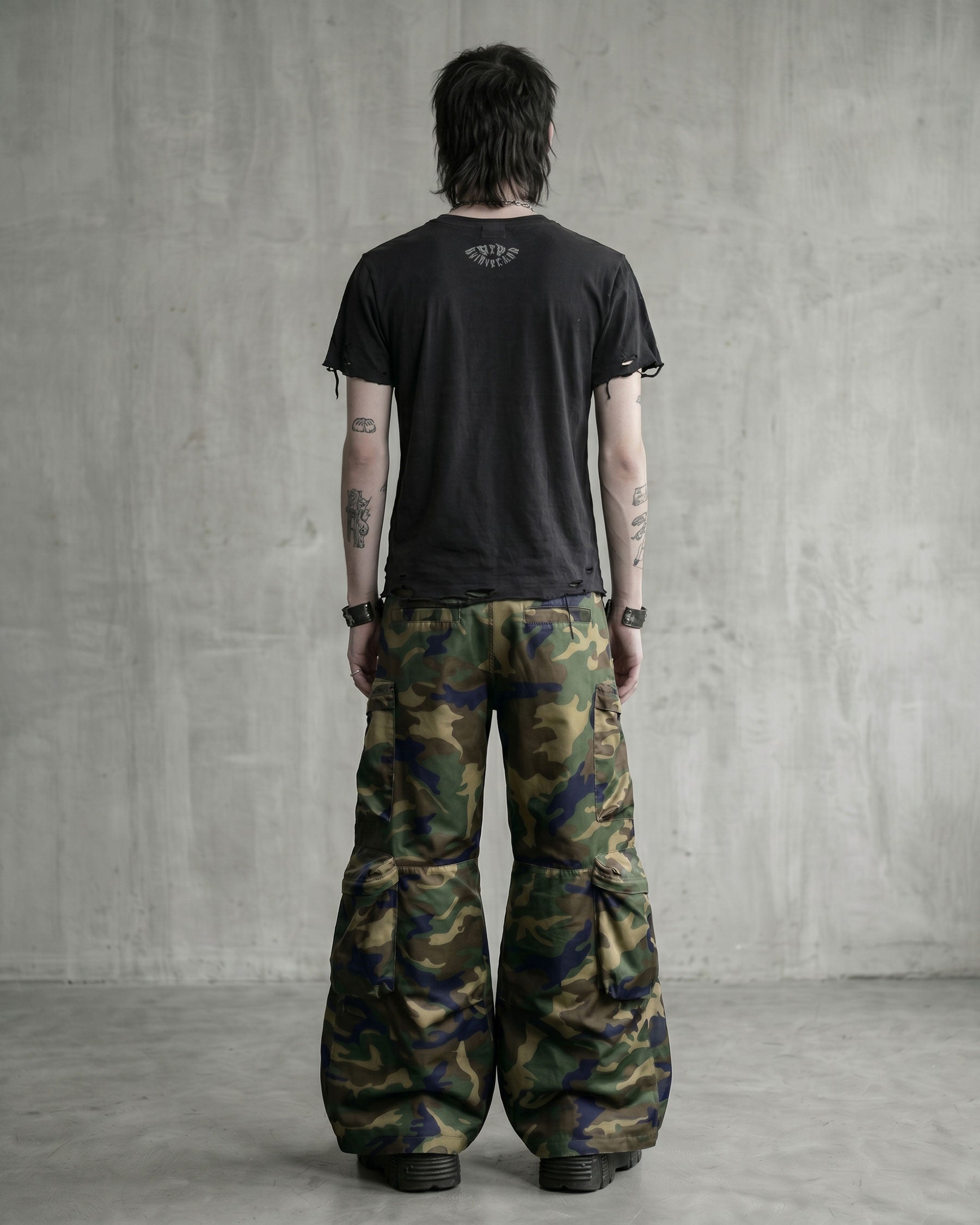 KIIKIO-New Y2K Distressed Union Graphic Washed Black T-Shirt