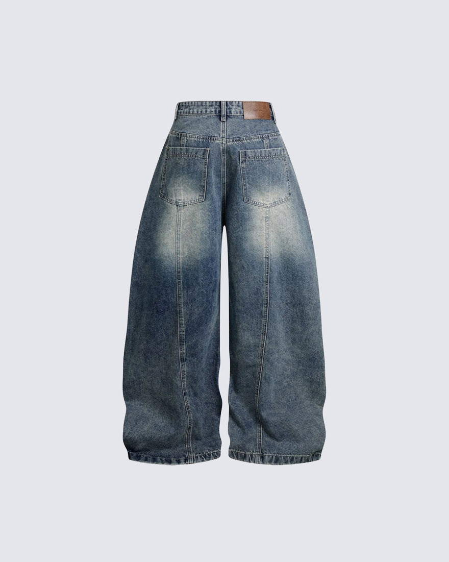 New Vintage Washed Panel Wide Denim Pants