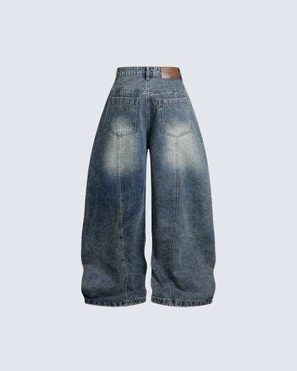 New Vintage Washed Panel Wide Denim Pants