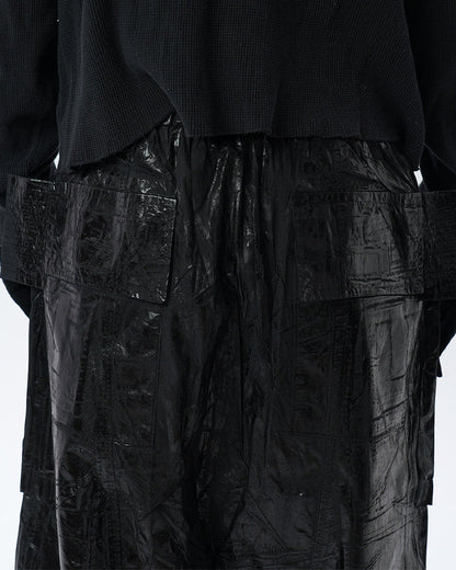 New Glossy Coated Gothic Cargo Denim Shorts