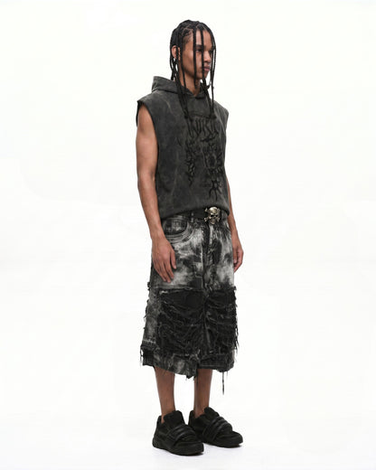 New Raw Hem Ripped Black Jean Shorts