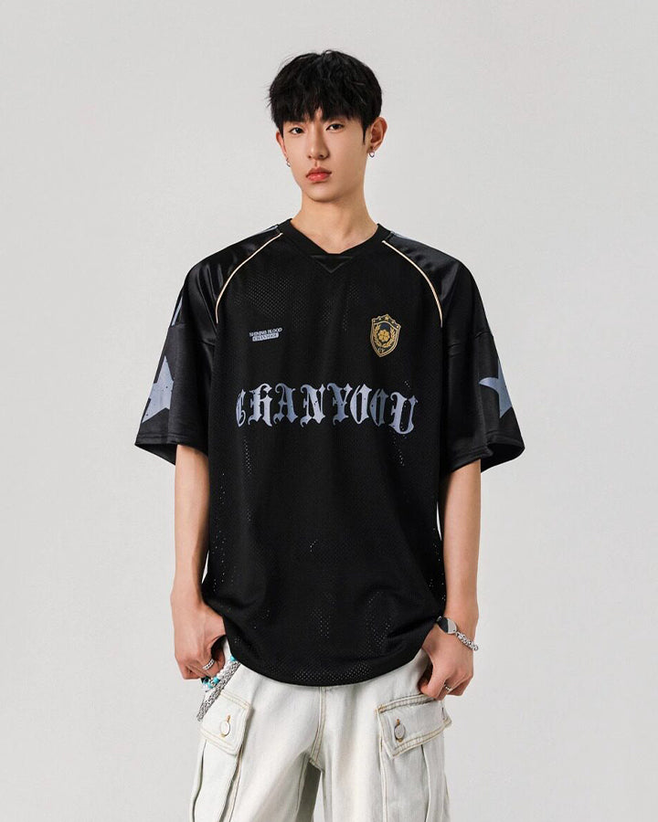 Y2K Star Patch Mesh Football Jersey Tee New